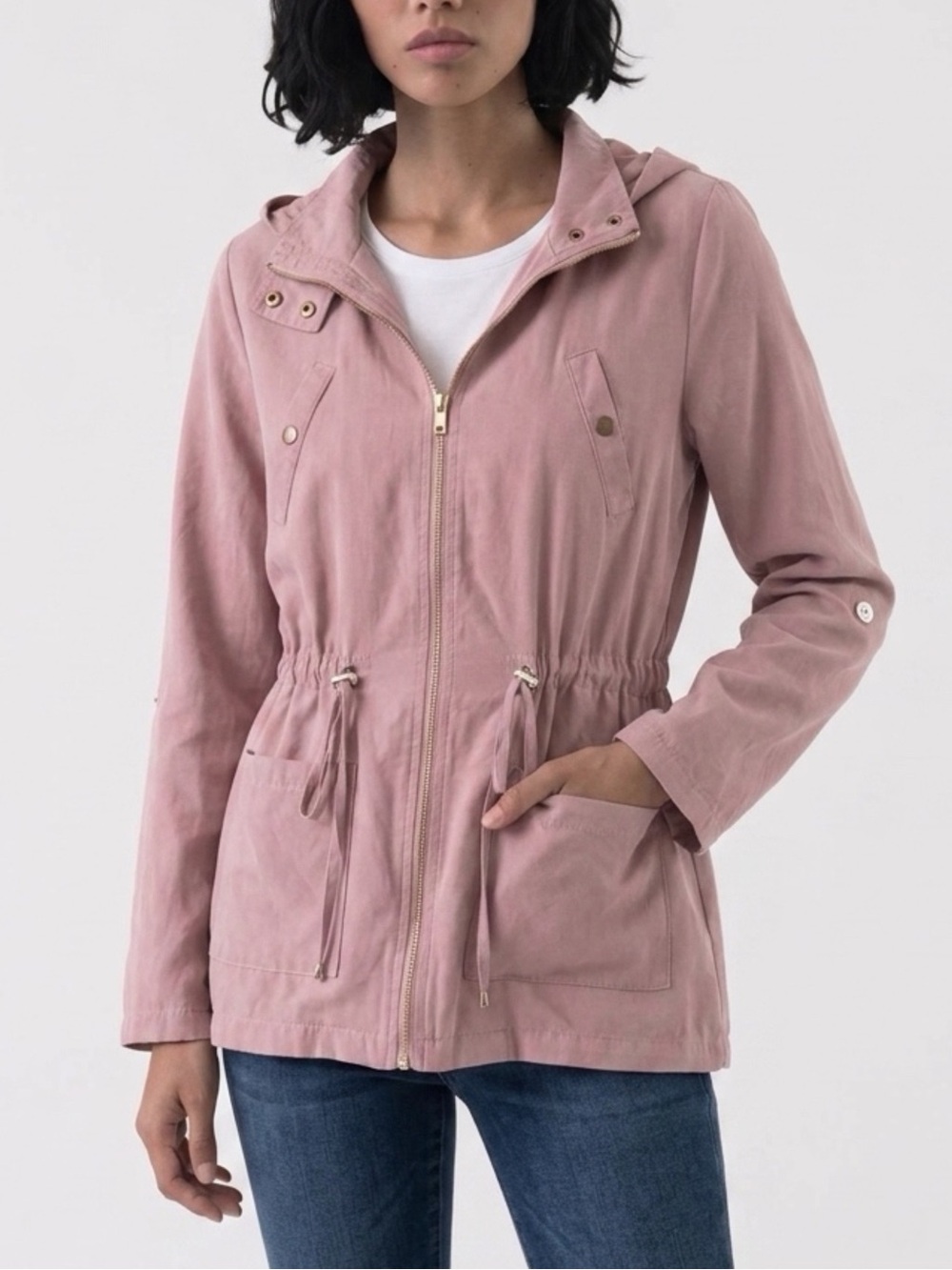 Sweet Wanderer Womens M Light Mauve Pink Lightweight Parka Pocket Hoodie Jacket